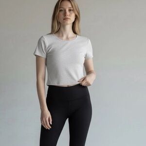 Yogalicious Heavenly Rib Tara Crop Top Large Beige Built In Support Workout Bra